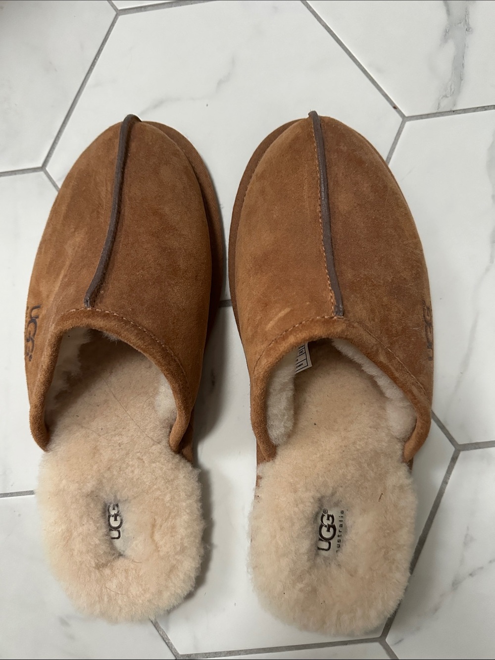 UGG Men’s Chestnut Suede Shearling Slip-On Clogs